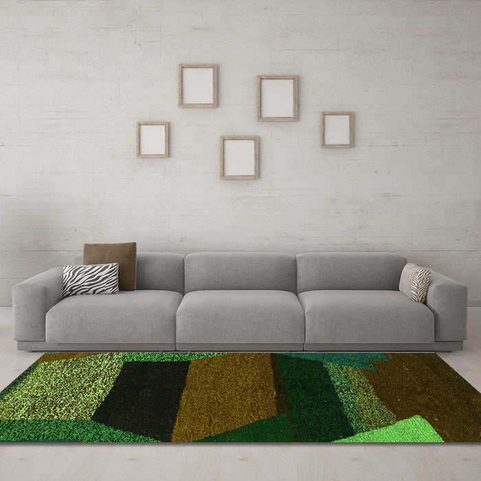Machine Washable Abstract Green Modern Area Rugs in a Living Room,, wshabs3090grn