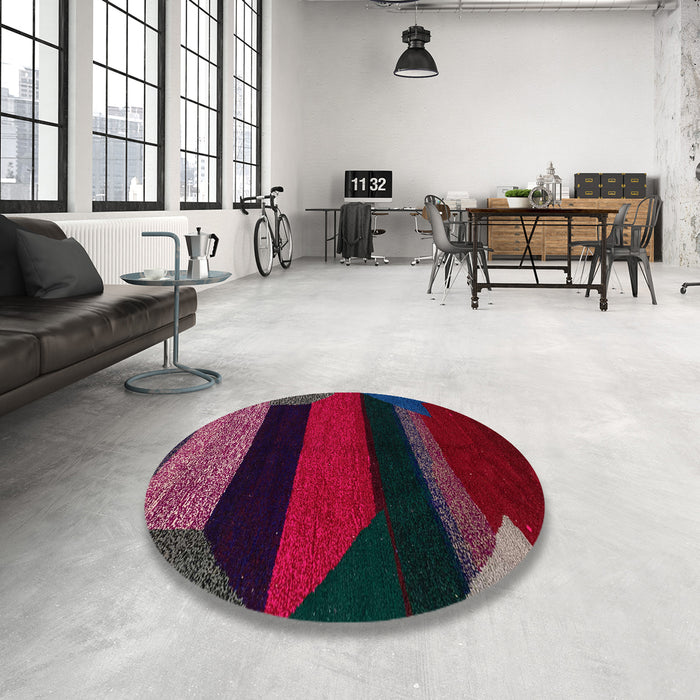 Round Machine Washable Abstract Plum Purple Rug in a Office, wshabs3090