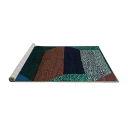 Sideview of Machine Washable Abstract Turquoise Modern Area Rugs, wshabs3090turq