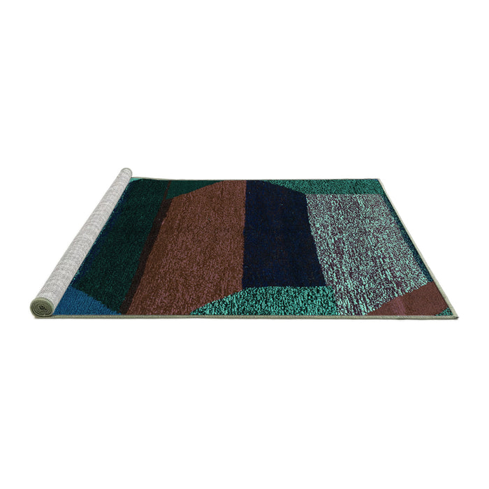 Sideview of Machine Washable Abstract Turquoise Modern Area Rugs, wshabs3090turq