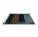 Sideview of Machine Washable Abstract Turquoise Modern Area Rugs, wshabs3090turq