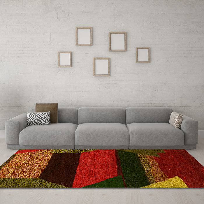 Machine Washable Abstract Yellow Modern Rug in a Living Room, wshabs3090yw