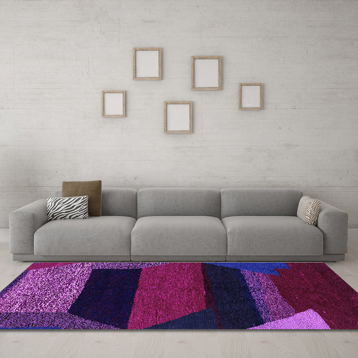 Machine Washable Abstract Purple Modern Area Rugs in a Living Room, wshabs3090pur