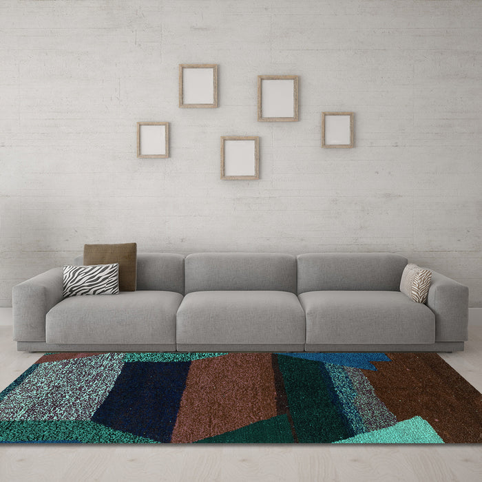 Machine Washable Abstract Turquoise Modern Area Rugs in a Living Room,, wshabs3090turq