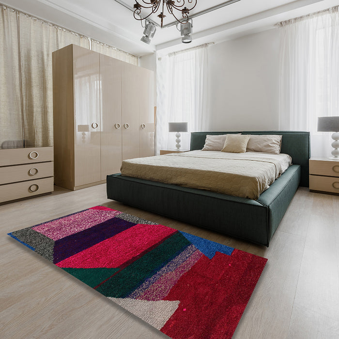 Machine Washable Abstract Plum Purple Rug in a Bedroom, wshabs3090