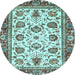 Round Machine Washable Oriental Light Blue Traditional Rug, wshabs3091lblu