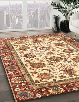 Abstract Yellow Oriental Rug in Family Room, abs3091