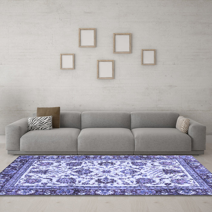 Machine Washable Oriental Blue Traditional Rug in a Living Room, wshabs3091blu