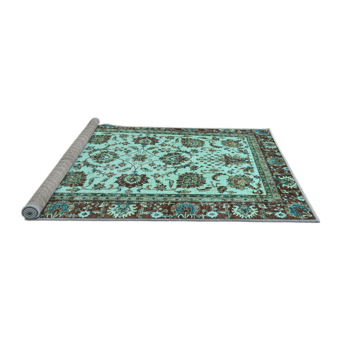 Sideview of Machine Washable Oriental Light Blue Traditional Rug, wshabs3091lblu