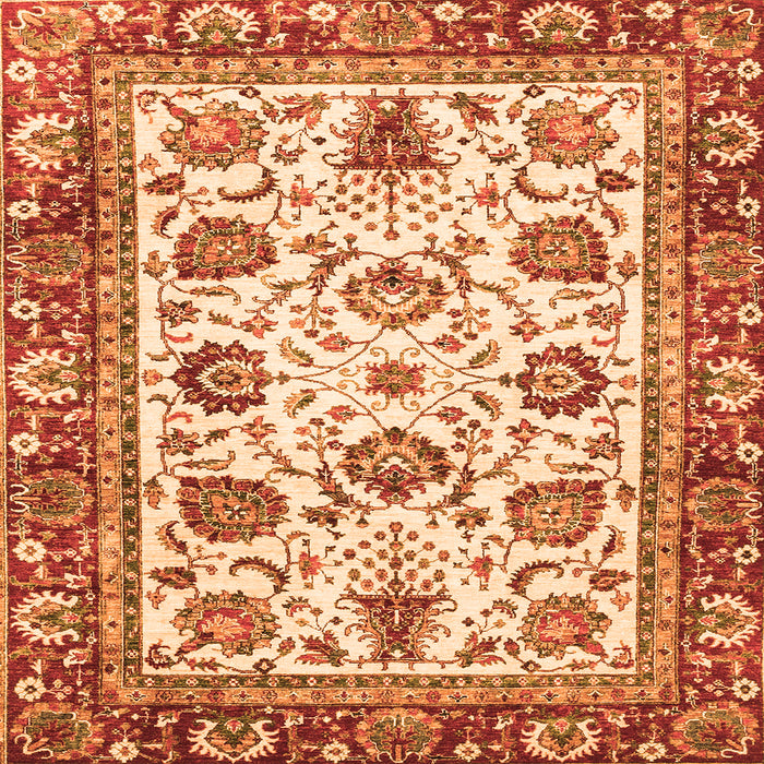 Square Machine Washable Oriental Orange Traditional Area Rugs, wshabs3091org