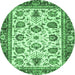 Round Machine Washable Oriental Emerald Green Traditional Area Rugs, wshabs3091emgrn