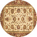 Round Machine Washable Oriental Brown Traditional Rug, wshabs3091brn