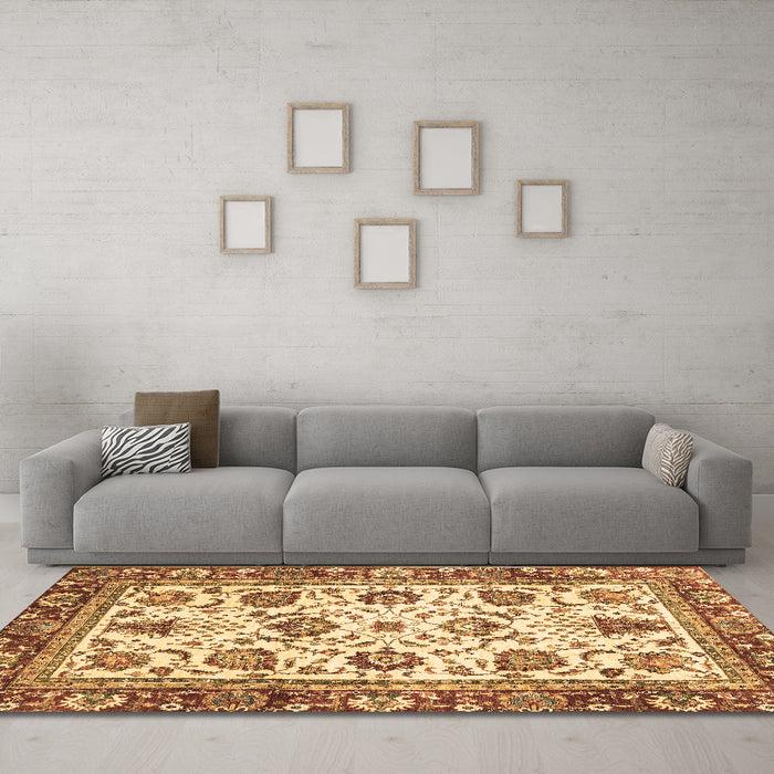 Machine Washable Oriental Brown Traditional Rug in a Living Room,, wshabs3091brn