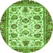 Round Machine Washable Oriental Green Traditional Area Rugs, wshabs3091grn