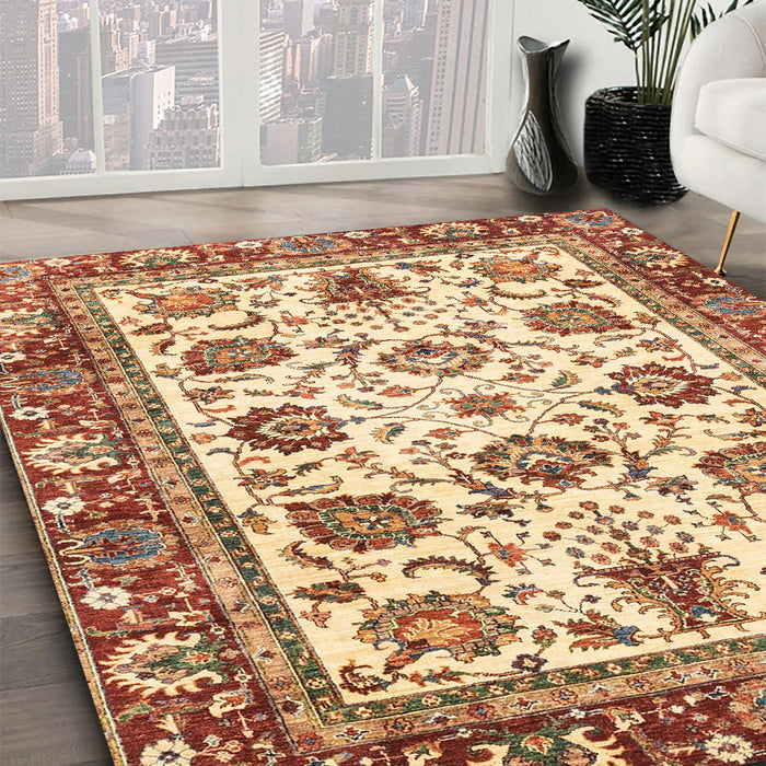 Abstract Yellow Oriental Rug in Family Room, abs3091