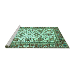Sideview of Machine Washable Oriental Turquoise Traditional Area Rugs, wshabs3091turq