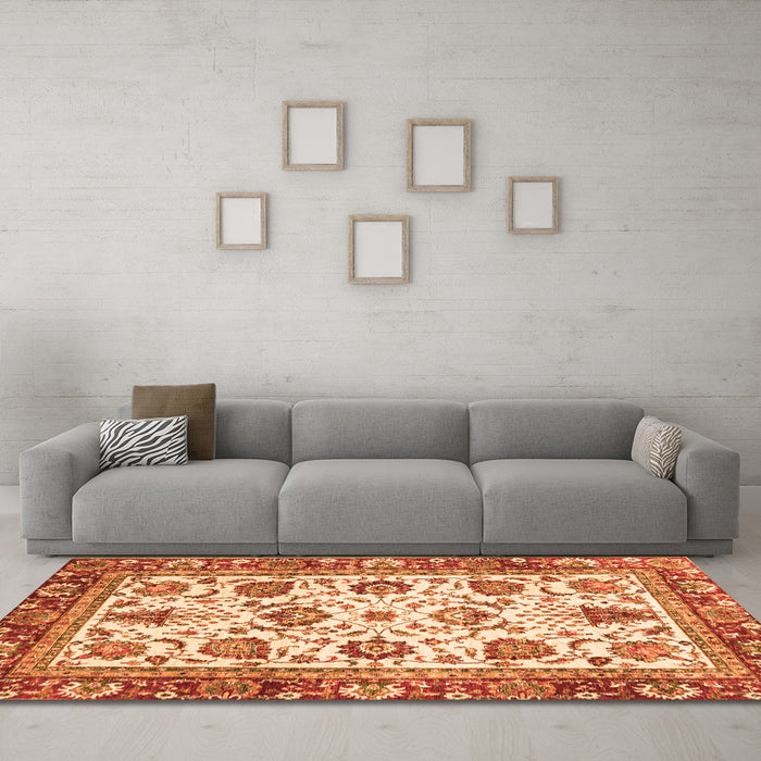 Machine Washable Oriental Orange Traditional Area Rugs in a Living Room, wshabs3091org