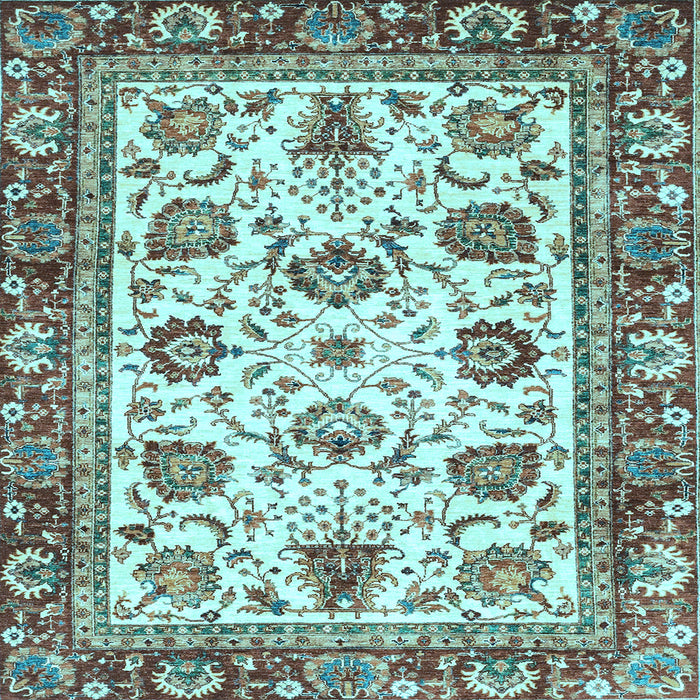 Square Machine Washable Oriental Light Blue Traditional Rug, wshabs3091lblu