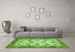 Machine Washable Oriental Green Traditional Area Rugs in a Living Room,, wshabs3091grn