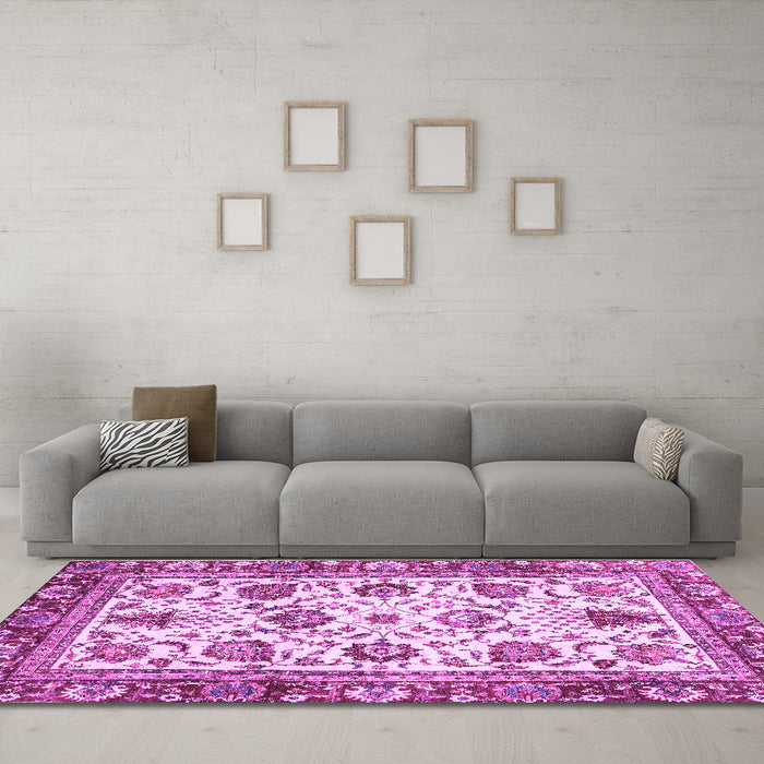 Machine Washable Oriental Purple Traditional Area Rugs in a Living Room, wshabs3091pur