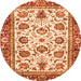 Round Machine Washable Oriental Orange Traditional Area Rugs, wshabs3091org