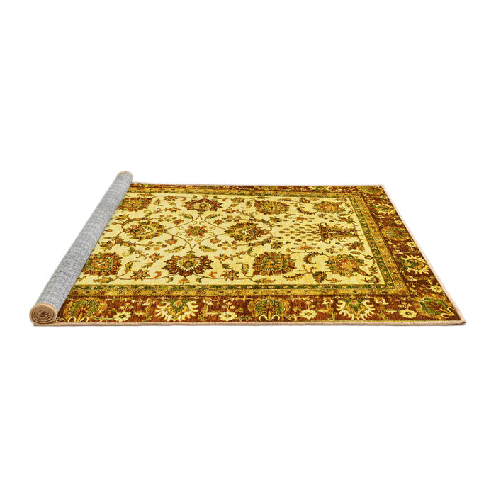 Sideview of Machine Washable Oriental Yellow Traditional Rug, wshabs3091yw