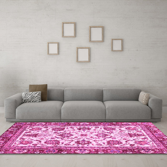 Machine Washable Oriental Pink Traditional Rug in a Living Room, wshabs3091pnk