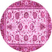 Round Machine Washable Oriental Pink Traditional Rug, wshabs3091pnk