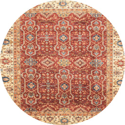 Round Machine Washable Abstract Red Rug, wshabs3092