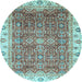 Round Machine Washable Oriental Light Blue Traditional Rug, wshabs3092lblu