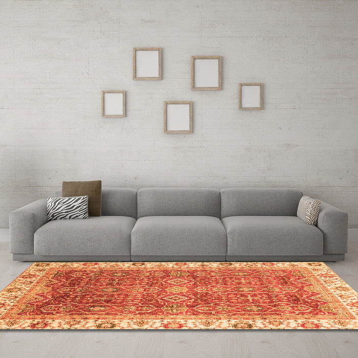 Machine Washable Oriental Orange Traditional Area Rugs in a Living Room, wshabs3092org
