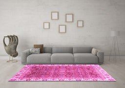 Machine Washable Oriental Pink Traditional Rug in a Living Room, wshabs3092pnk
