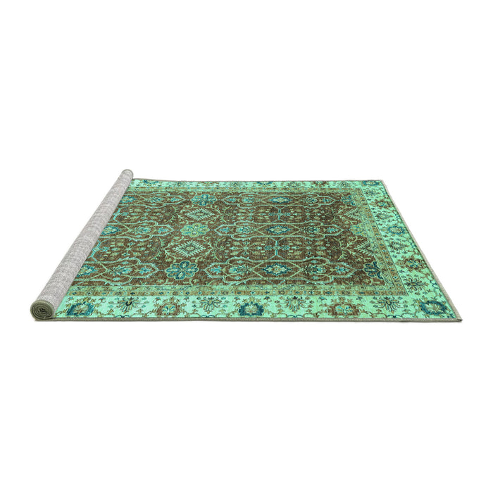 Sideview of Machine Washable Oriental Turquoise Traditional Area Rugs, wshabs3092turq