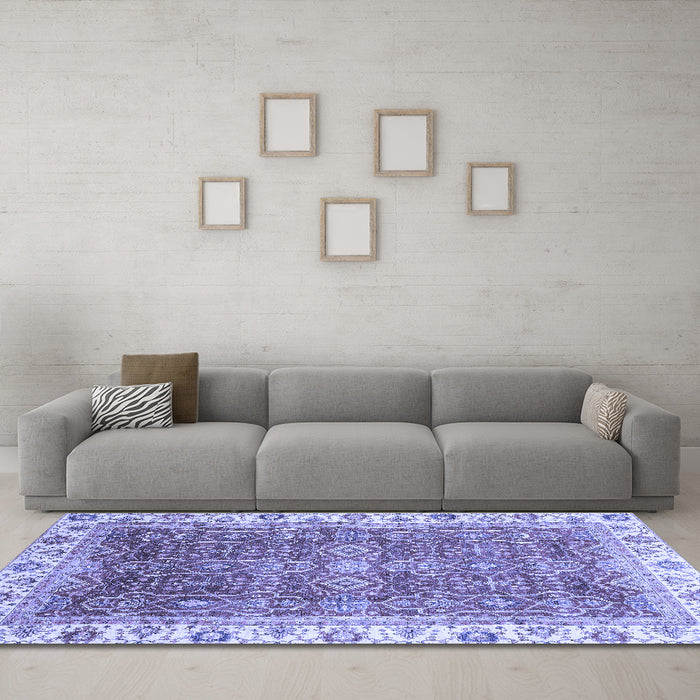 Machine Washable Oriental Blue Traditional Rug in a Living Room, wshabs3092blu
