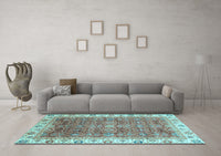 Machine Washable Oriental Light Blue Traditional Rug, wshabs3092lblu