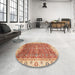 Round Abstract Red Oriental Rug in a Office, abs3092