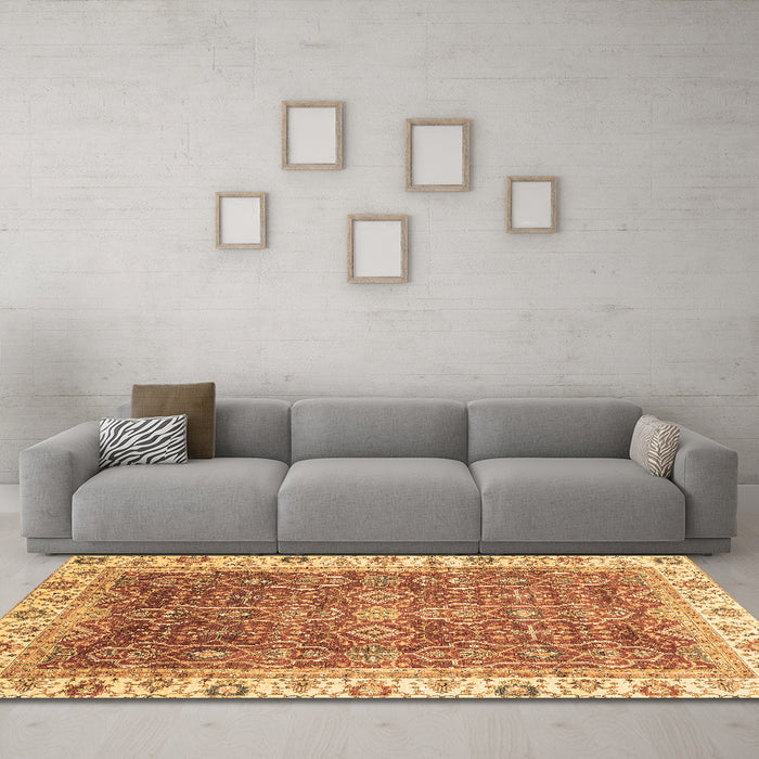 Machine Washable Oriental Brown Traditional Rug in a Living Room,, wshabs3092brn