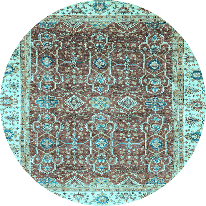Round Oriental Light Blue Traditional Rug, abs3092lblu
