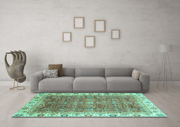 Machine Washable Oriental Turquoise Traditional Area Rugs in a Living Room,, wshabs3092turq