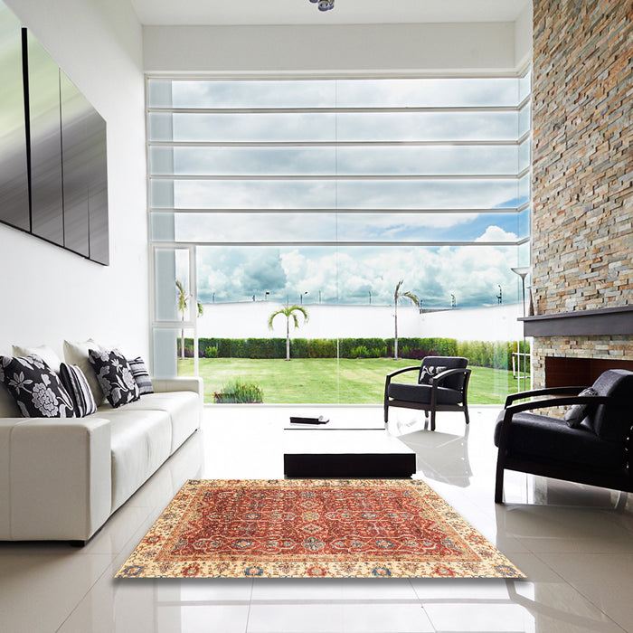 Square Machine Washable Abstract Red Rug in a Living Room, wshabs3092