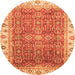 Round Machine Washable Oriental Orange Traditional Area Rugs, wshabs3092org