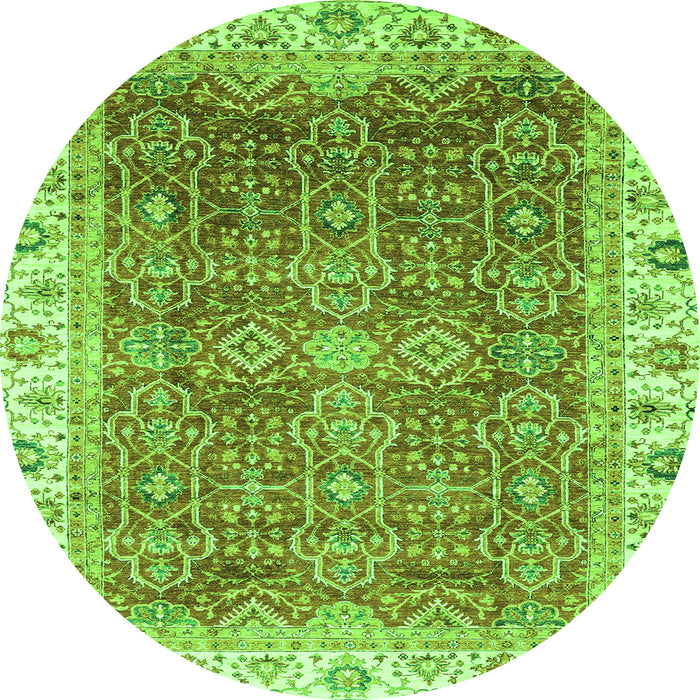 Round Machine Washable Oriental Green Traditional Area Rugs, wshabs3092grn