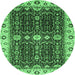 Round Geometric Emerald Green Traditional Rug, abs3093emgrn