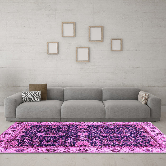 Machine Washable Geometric Purple Traditional Area Rugs in a Living Room, wshabs3093pur