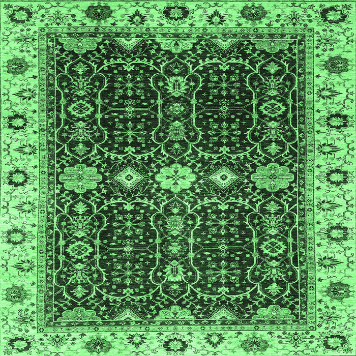 Square Machine Washable Geometric Emerald Green Traditional Area Rugs, wshabs3093emgrn