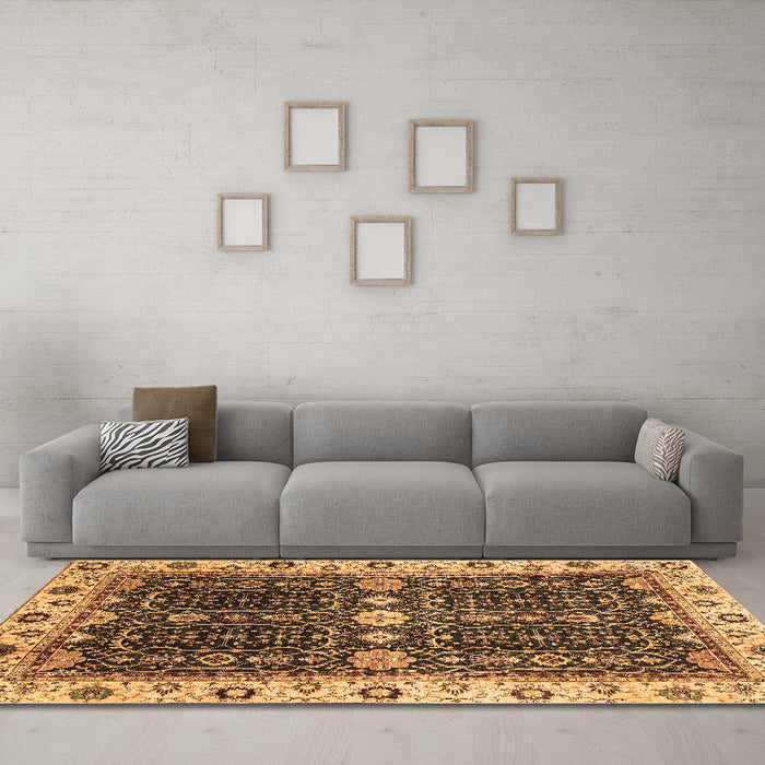 Machine Washable Geometric Brown Traditional Rug in a Living Room,, wshabs3093brn