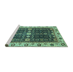 Sideview of Machine Washable Geometric Turquoise Traditional Area Rugs, wshabs3093turq