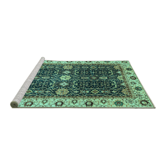 Sideview of Machine Washable Geometric Turquoise Traditional Area Rugs, wshabs3093turq