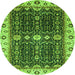 Round Machine Washable Geometric Green Traditional Area Rugs, wshabs3093grn