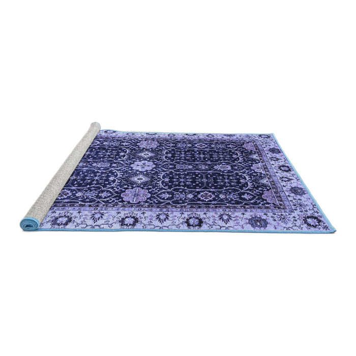 Sideview of Machine Washable Geometric Blue Traditional Rug, wshabs3093blu